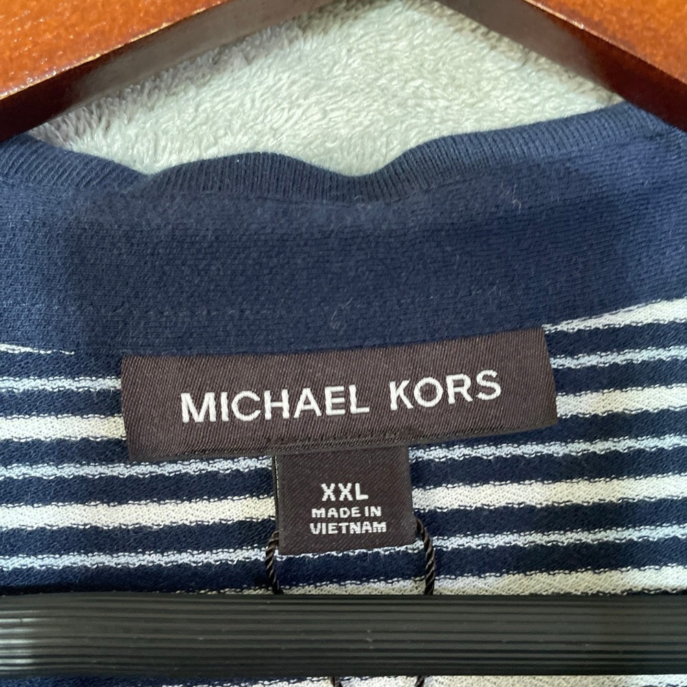 NWOT Michael Kors Polo Shirt Men's XXL Blue Cotton Silk Blend Striped Casual - Picture 5 of 8